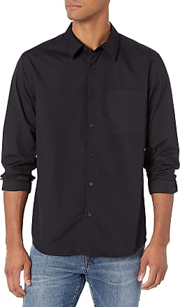 Calvin Klein Mens Solid Pocket Button-Down Easy Shirt, Black Beauty, Large