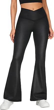 QWANG Women's Black Flare Yoga Pants, Crossover High Waisted Casual Bootcut  Leggings 