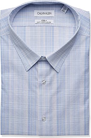 Calvin Klein Mens Dress Shirt Non Iron Stretch Slim Fit Check, Viola, 15 Neck 34-35 Sleeve