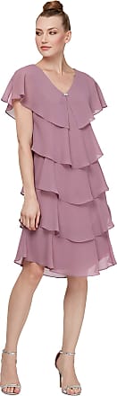 S.L. Fashions Womens Short Sleeve Solid Pebble Tiered Chiffon Dress (Missy and Petite), New Elderberry, 14