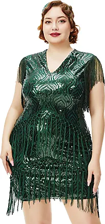 BABEYOND Women's Plus Size Flapper Dresses 1920s V Neck Beaded