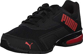 black and red puma trainers