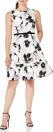 Gabby Skye Womens Belted Fit and Flare Floral Dress, Grey/Black, 10