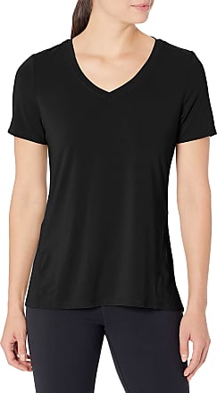 Danskin Womens Short Sleeve V-Neck Brushed T-Shirt, Black, Small
