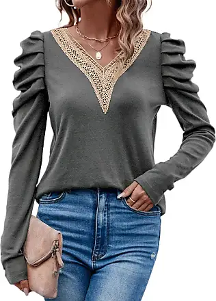  Womens 2023 Fall Fashion Tops Dressy Casual Tunic Tops 3/4  Sleeve Loose T-Shirt Printed Patchwork Lace V-Neck Blouses : Clothing,  Shoes & Jewelry