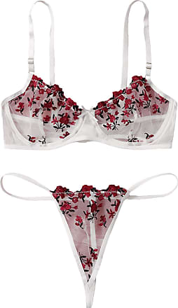 SOLY HUX Womens Floral Sheer Mesh Bra and Panty Lingerie Set 
