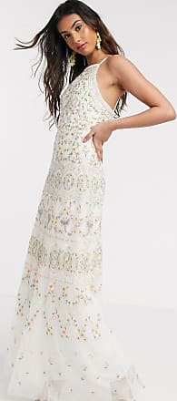 needle & thread embroidered lace tiered maxi dress in ivory