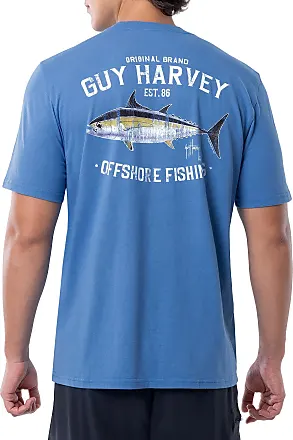Guy Harvey Men's Short Sleeve Retro Billfish Printed Fishing Shirt, White, Large