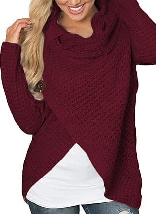 YOINS Women Roll Neck Jumpers Crossed Front Button Long Sleeve Plain Sweater Pullover Tops Blouse Shirt