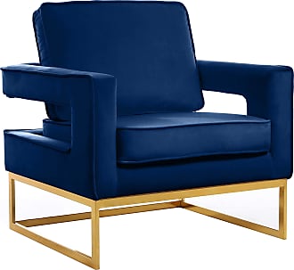 Meridian Furniture 633Navy-C Naomi Collection Modern Contemporary Velvet Upholstered Chair with Stainless Steel Base in a Rich Gold or Chrome Finish Navy 
