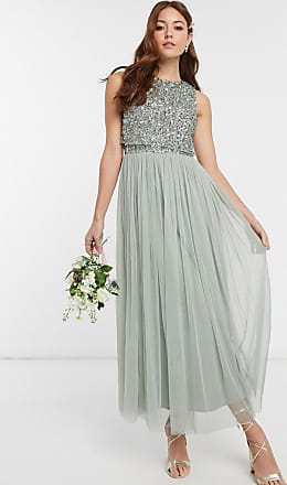 Maya Bridesmaid sleeveless midaxi tulle dress with tonal delicate sequin overlay in sage green