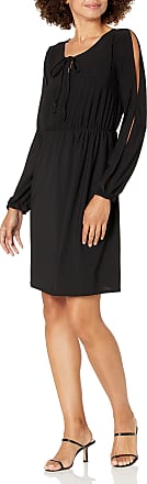 Star Vixen Womens Plus Size Long Sleeve Ity Knit Surplice Bodice Solid Short Skater Dress with Black Inset Waistband 