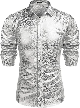 COOFANDY Mens African Dashiki Luxury Metallic Floral Mandarin Mid Long Shirt 