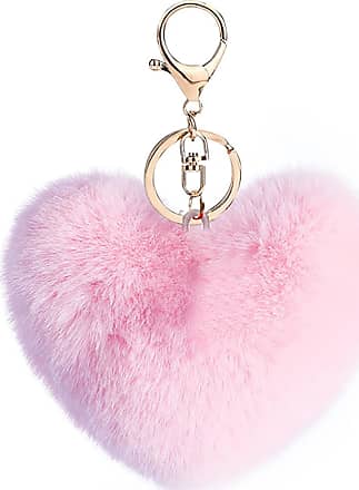 2 Pieces Cute Animal Pom Pom Keychain Faux Fur Fluffy Key Ring for Women  Girls