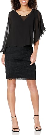 Gabby Skye Womens 3/4 Sleeve Round Neck Lace Sheath Dress, Black/Nude, 4