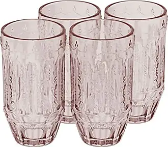 Elle Decor Glass Water Cups, Set Of 4, Vintage Ribbed Stackable