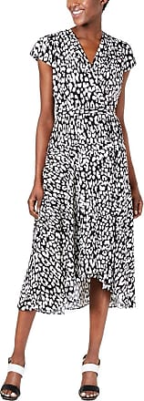 Calvin Klein Womens Long Sleeve Tiered Wrap Dress, Black/Cream, 10