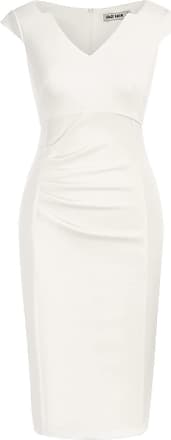 Grace Karin Women Hips-Wrapped Pencil Dress Cap Sleeve V-Neck Knee Length Work Dress White L