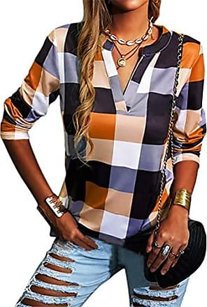 Ietaoo Chemisiers Femme Chemise à Carreaux Coton Manches Longues Flanelle Chemise Blouse Classique Décontractée Shirt pour Automne Hiver Printemps