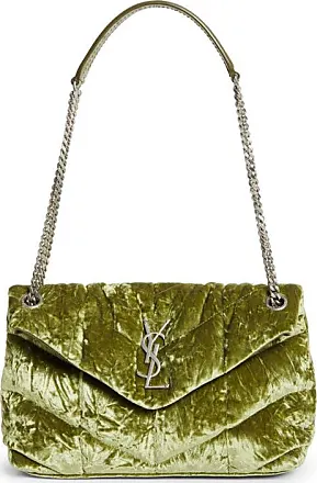 Saint Laurent Green Shoulder Bag In Ostrich Leather With Closure