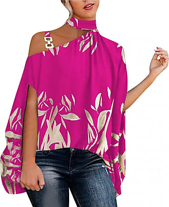 Makulas Women Fashion Casual Tunic Striped Print 3/4 Sleeve Chiffon Top Shirts Blouses Comfortable Elegant Tee Top 