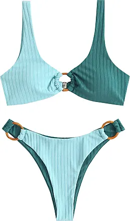 ZAFUL for Women Ribbed O-ring Bikini Swimsuit Pistachio Green S 