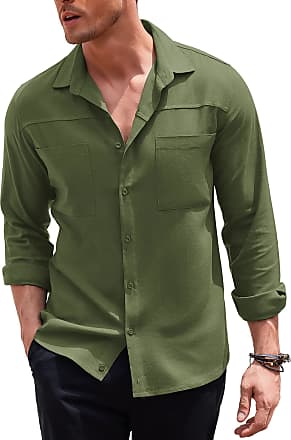 COOFANDY Men's Western Casual Shirt Button Up Basic Solid Linen Business Shirts 
