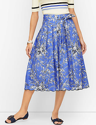 Talbots Petite - Scalloped Fit & Flare Skirt - Etched Toile - Biscayne Blue - 10 - 100% Cotton Talbots