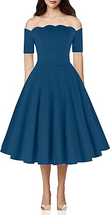 Paul Jones Womens Retro Off Shoulder Dress Knee-Length Dress for Party Blue Size S