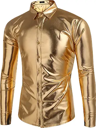 Men's Shiny Metallic Gold Silver Long Sleeve Jacket Party Varsity