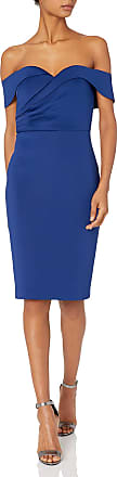 Badgley Mischka Womens Off The Shoulder Cross Over Dress, Royal Blue, 12