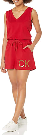 Calvin Klein Womens Dress Elegant V-Neck Sleeveless Romper, Red, X-large