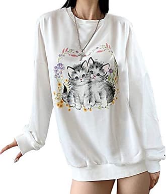Femmes Automne Hiver Cat Sweater O-cou à manches longues Chemisier Pull Top Pullover un 