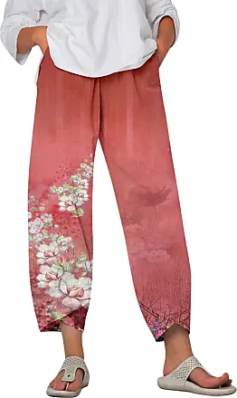 Capri Pants for Women Boho Floral Beach Capris Drawstring Elastic Waist  Baggy Lightweight Womens Cropped Trousers 