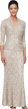 S.L. Fashions Womens Long Sequin Lace Fit and Flare Dress with Jacket, Champagne, 10