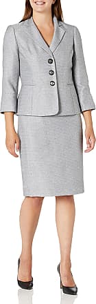 Le Suit Womens Petite Jewel Neck Fly Away Plaid Tweed Skirt Suit 