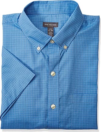 Van Heusen Mens Big & Tall Big Wrinkle Free Short Sleeve Button Down Check Shirt, Riviera Blue Minicheck, 4X-Large Tall
