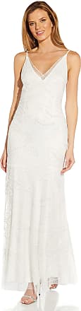 Adrianna Papell Womens Beaded Mesh Gown, Ivory, 16