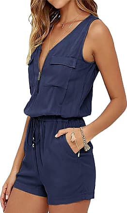 Womens Clothing Jumpsuits and rompers Playsuits FS Collection Synthetic V Neck Button Down Playsuit in Blue 