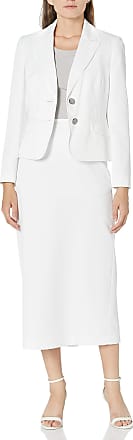 Le Suit Womens 2 Button Notch Collar Shimmer Stripe Column Skirt Suit, White, 4