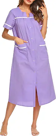  Womens, Nightgown Nightshirt, Cotton Sleep Shirt, O Neck,  Short Sleeve, Loose Comfy Pajama Sleepwear, Purple, X-Large