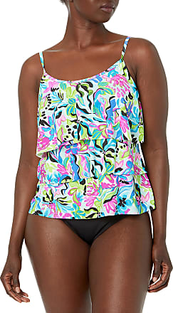 NWT Caribbean Joe Swimsuit Tankini Top Pink Lines Black