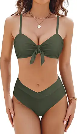  Women Two Piece High Waisted Bikini Set Swimsuits Push Up  Halter Tummy Control Bottoms Bathing Suits Army Green S : Clothing, Shoes &  Jewelry