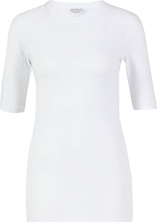 Brunello Cucinelli Baumwoll-T-Shirt Weiß in Weiß und Fitnesskleidung Sweatshirts Training Damen Bekleidung Sport- 