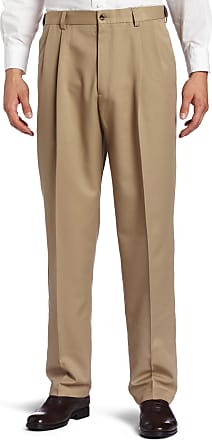 Haggar Mens Cool 18 Hidden Expandable Waist Pleat Front Pant-Regular and Big & Tall Sizes, Khaki Gabardine, 52W x 32L