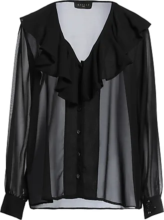 Rochas Women Ruffled Sheer Silk Chiffon Blouse ($935) ❤ liked on Polyvore  featuring tops, blouses, black,…