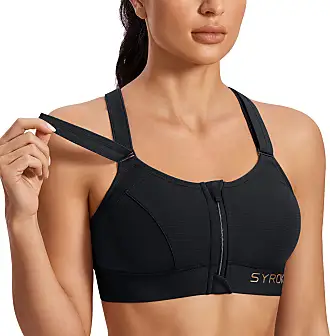 SYROKAN Women's Sports Bra Front Adjustable High Impact Support Padded  Wireless Racerback Plus Size Running Bra Black_New 36F at  Women's  Clothing store