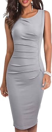 HOMEYEE Womens Vintage Lapel Ruched Bodycon Business Pencil Dress B574
