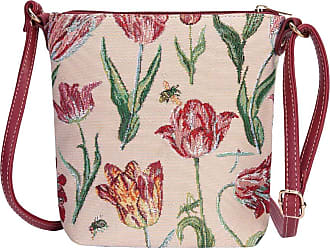 Tulip Flower Design on Black Tapestry Small Pouch Crossbody Bag  Signare 