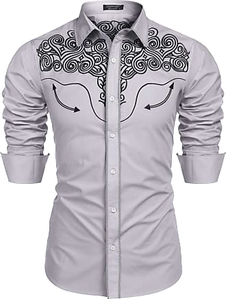 COOFANDY Men's Western Cowboy Shirt Embroidered Long Sleeve Slim Fit Casual  Cotton Button Down Hippie Shirts with Pockets at  Men’s Clothing